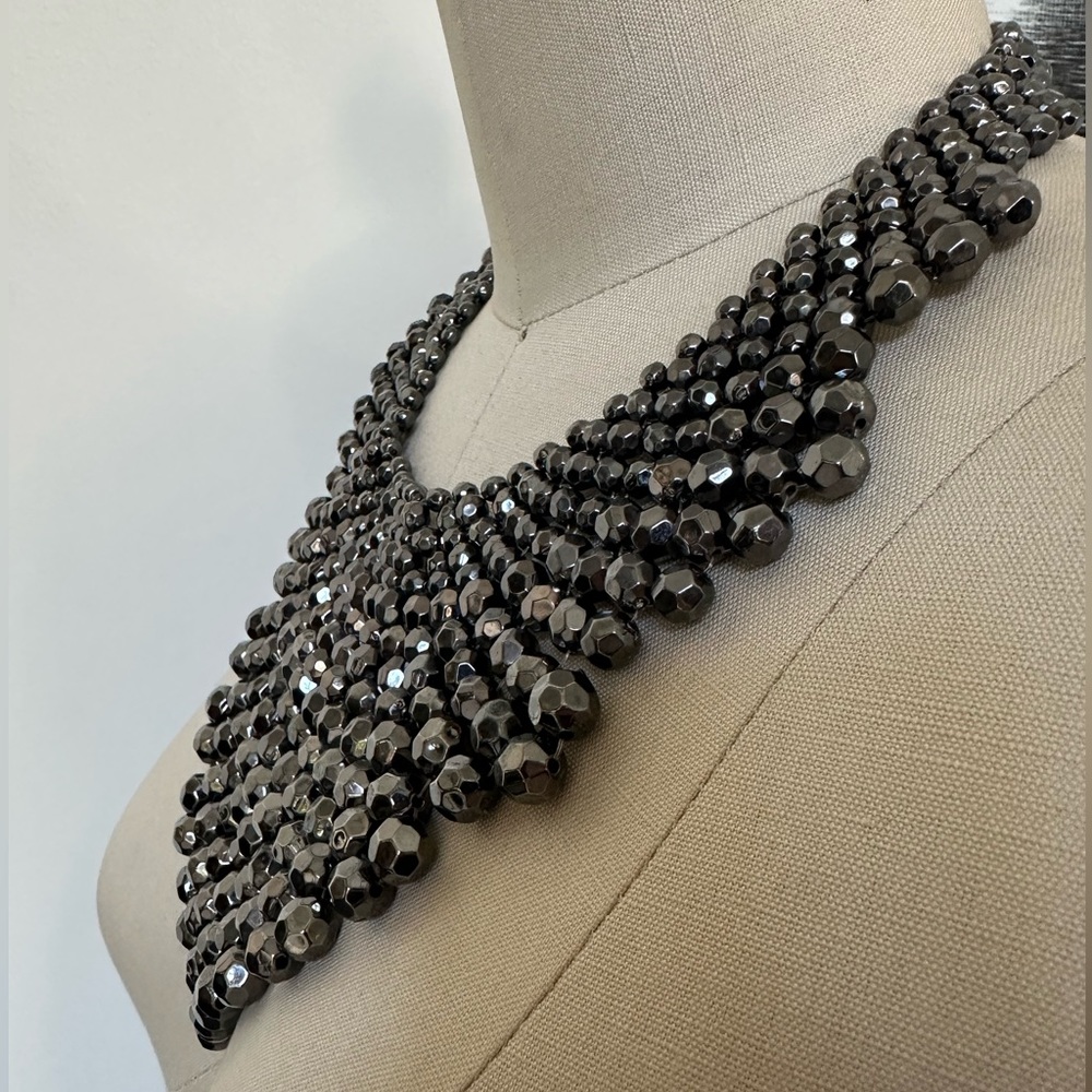 gunmetal faceted beaded bib collar necklace - Picture 4 of 6